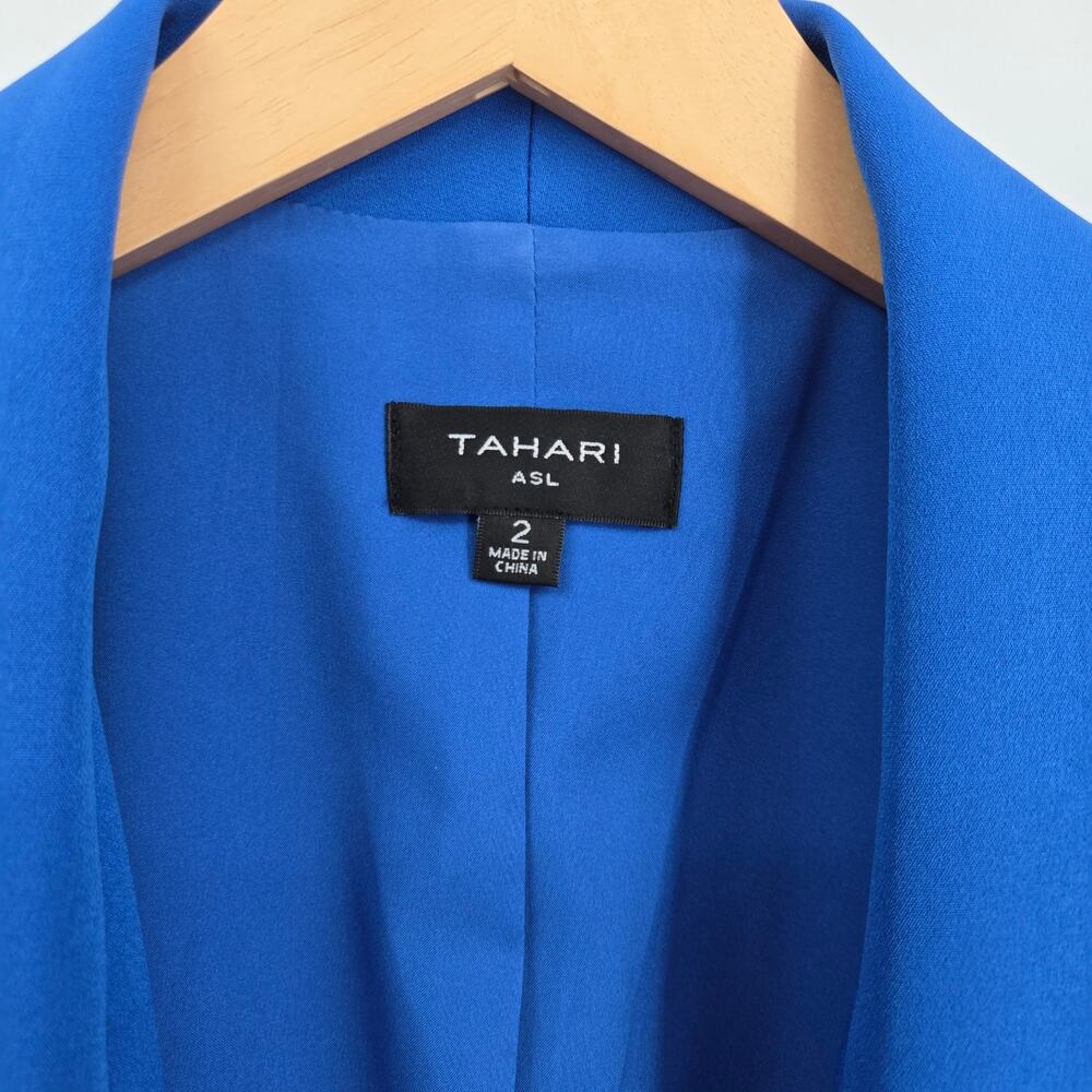 Tahari ASL 2 Side-Tie Blazer Dress Atlantic Blue Wrap Long Sleeve Collared - Picture 4 of 10